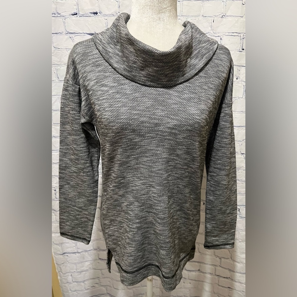 T by Talbots Cowl Neck Pullover Sweater Gray Cotton Blend Size Small